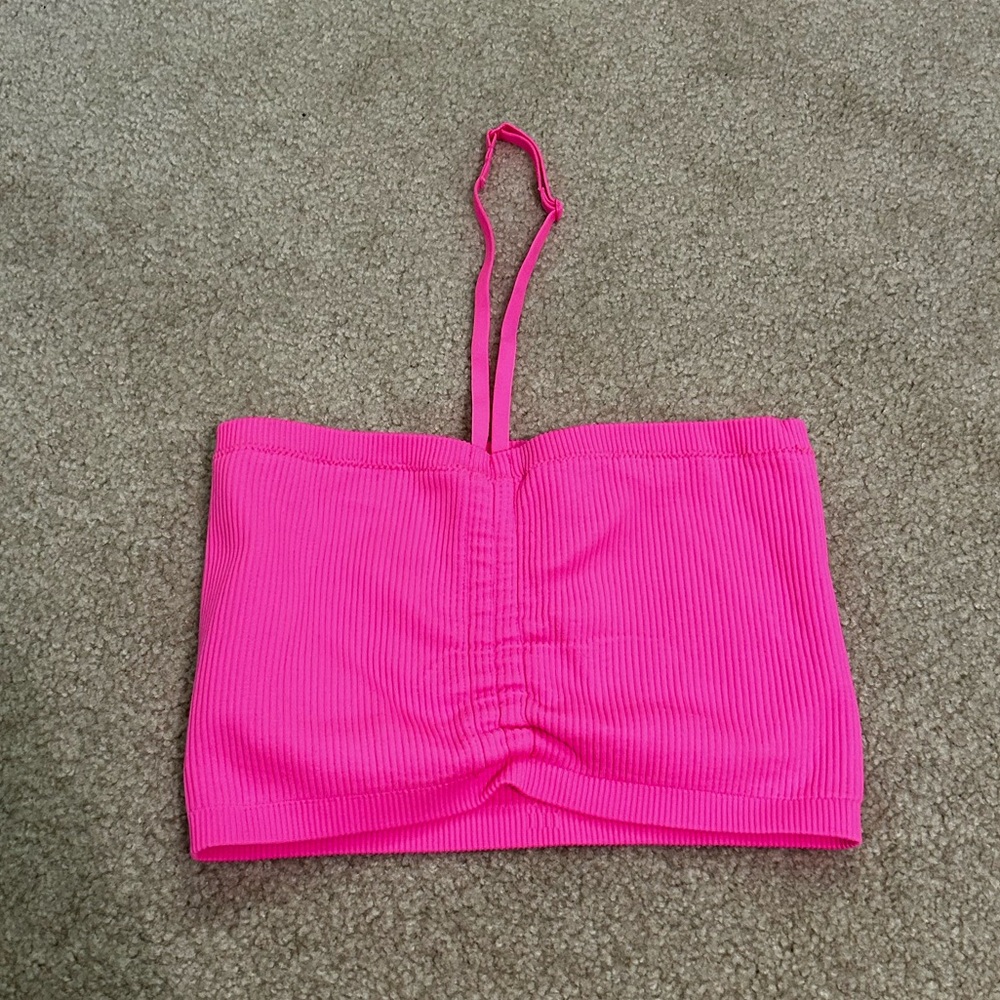 Aerie Hot Pink Ribbed Halter Tube Top
